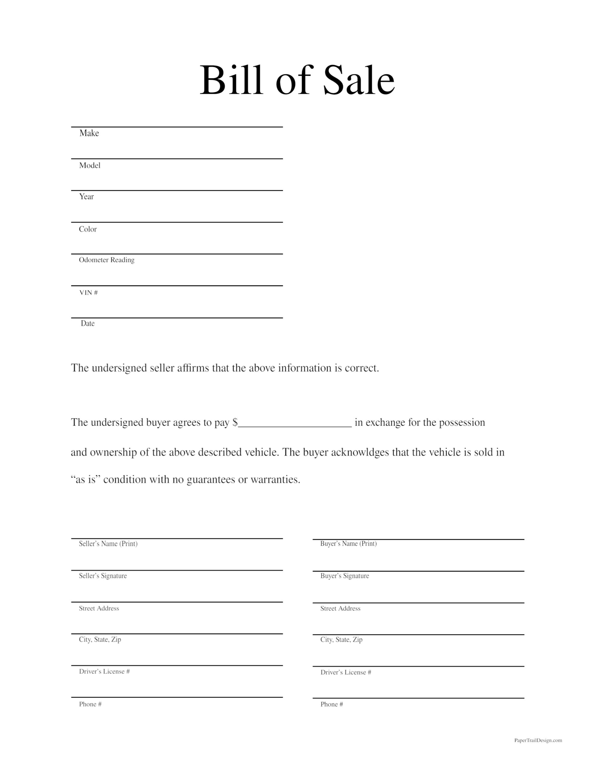 printable vehicle bill of sale pdf