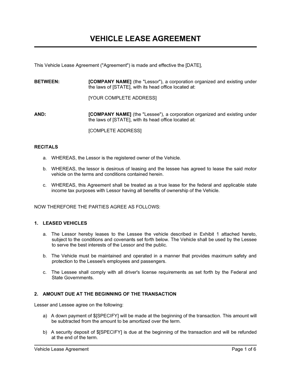printable vehicle lease agreement