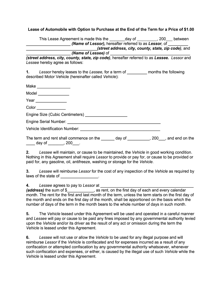 Vehicle Lease to Own Agreement Template | airSlate SignNow