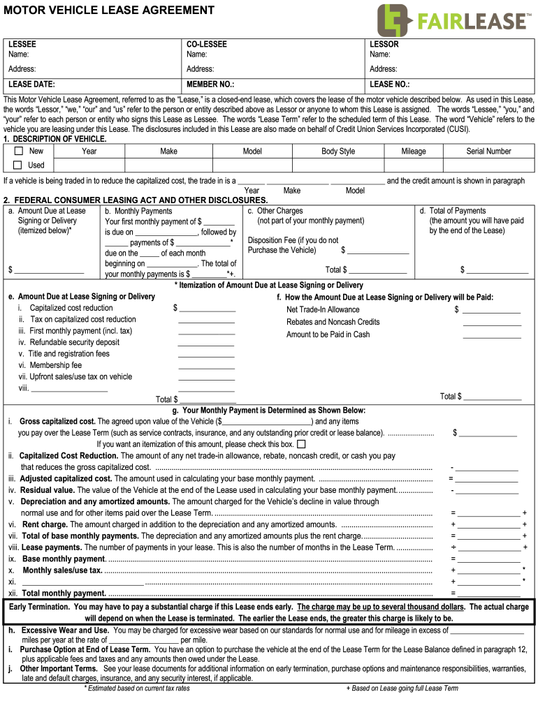 printable vehicle lease agreement
