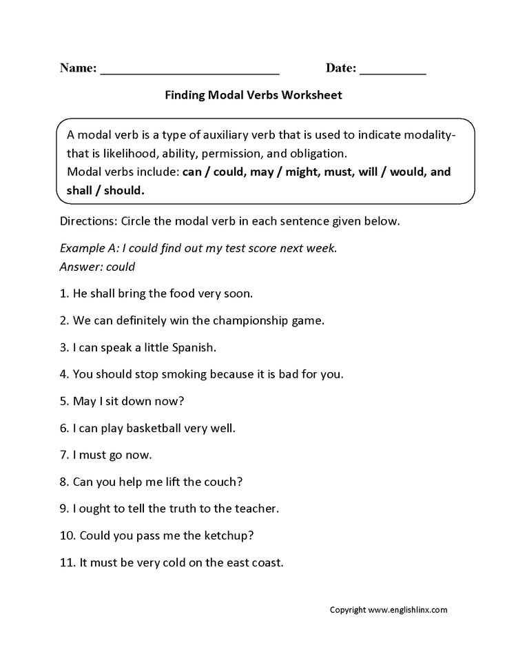 Verbs Worksheets | Modal Verbs Worksheets