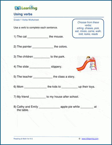 Grade 1 Verbs Worksheets | Worsheets library