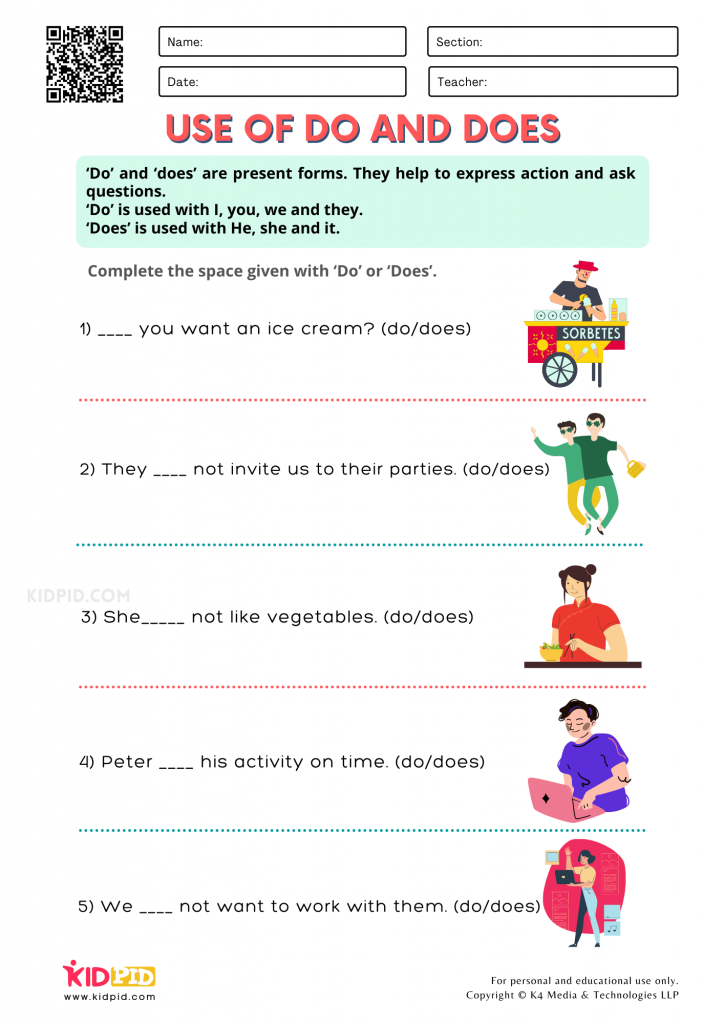 Auxiliary Verbs Printable Worksheets for Grade 1 - Kidpid