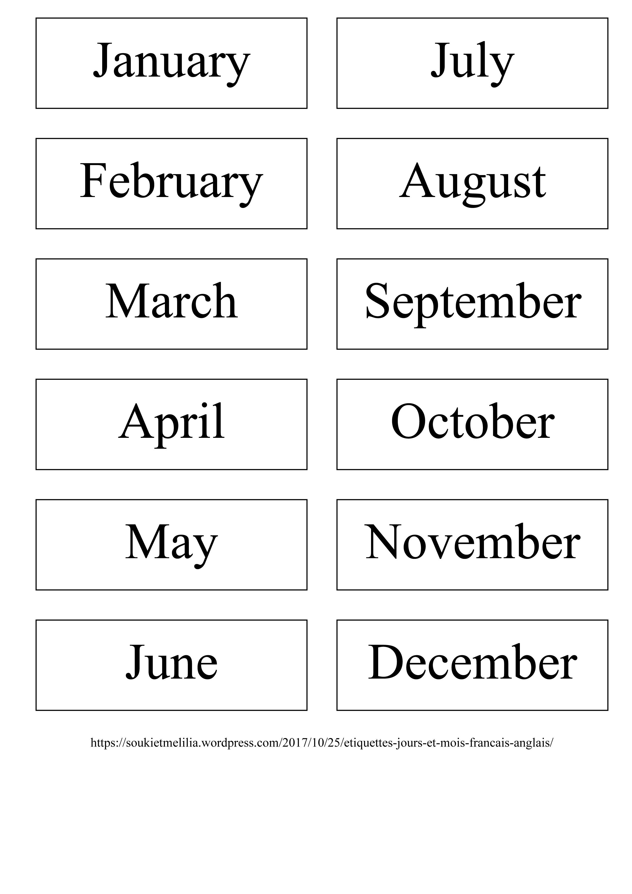 Etiquettes Jours, Mois, Saisons en français et en anglais à ...