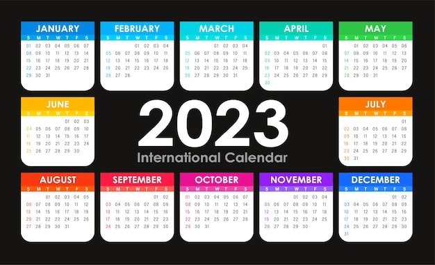 Vecteur de calendrier 2023, version internationale anglaise ...