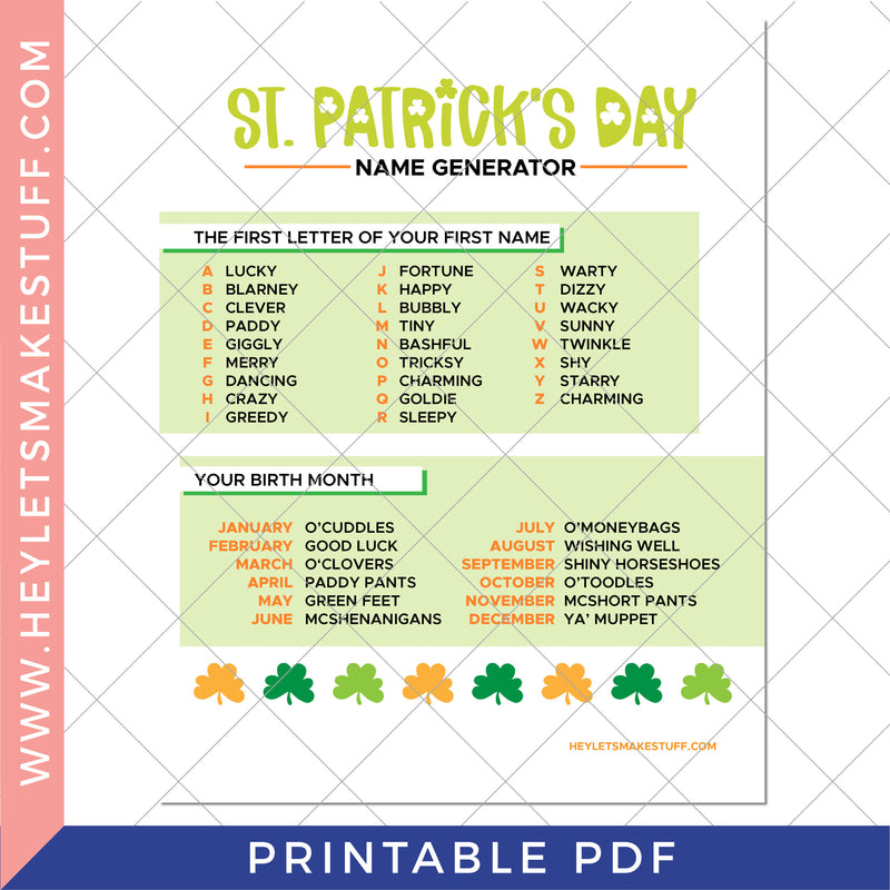 Printable St. Patricks Day Name Generator - Hey, Lets Make Stuff