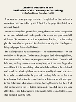 Gettysburg address. 18 x 24 printable poster. by Ryan Lefty | TPT