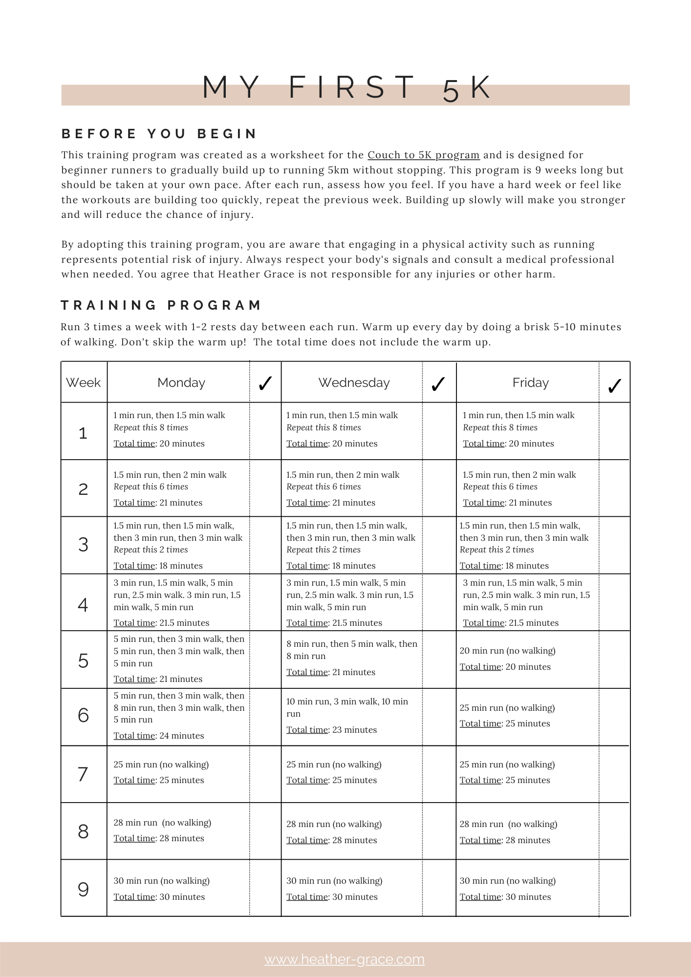 printable version of couch to 5k