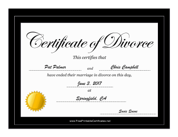 Divorce Certificate Printable Certificate