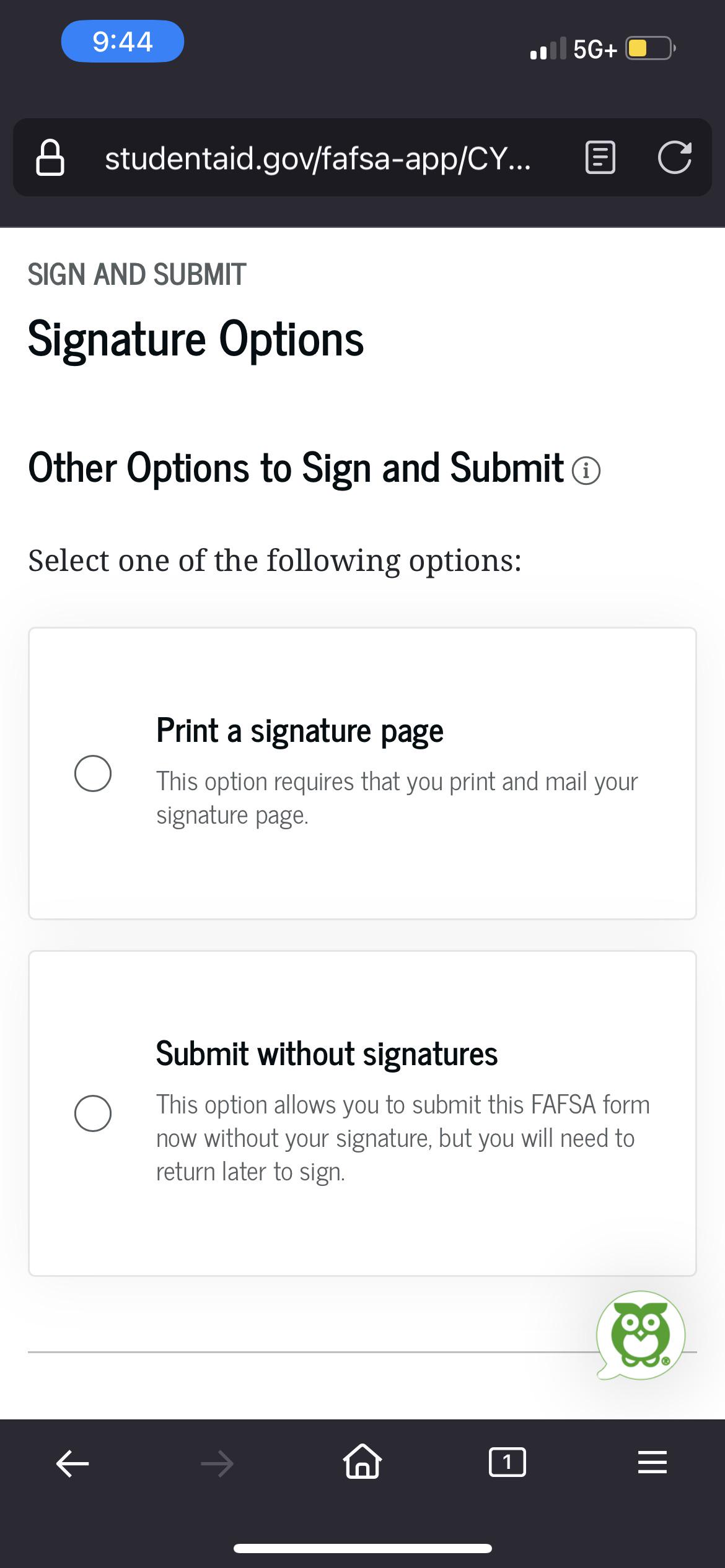 printable version of fafsa application
