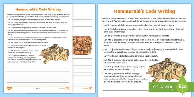 Hammurabis Code Writing Activity (Lehrer gemacht) - Twinkl