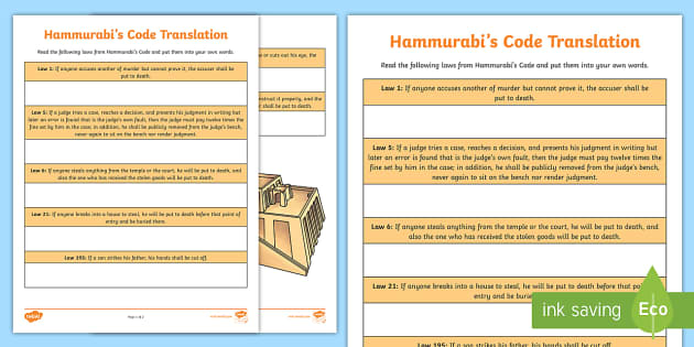Hammurabis Code Translation Activity (Lehrer gemacht)