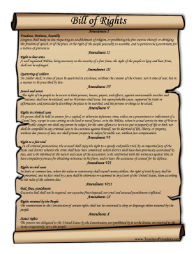 printable version of the bill of rights