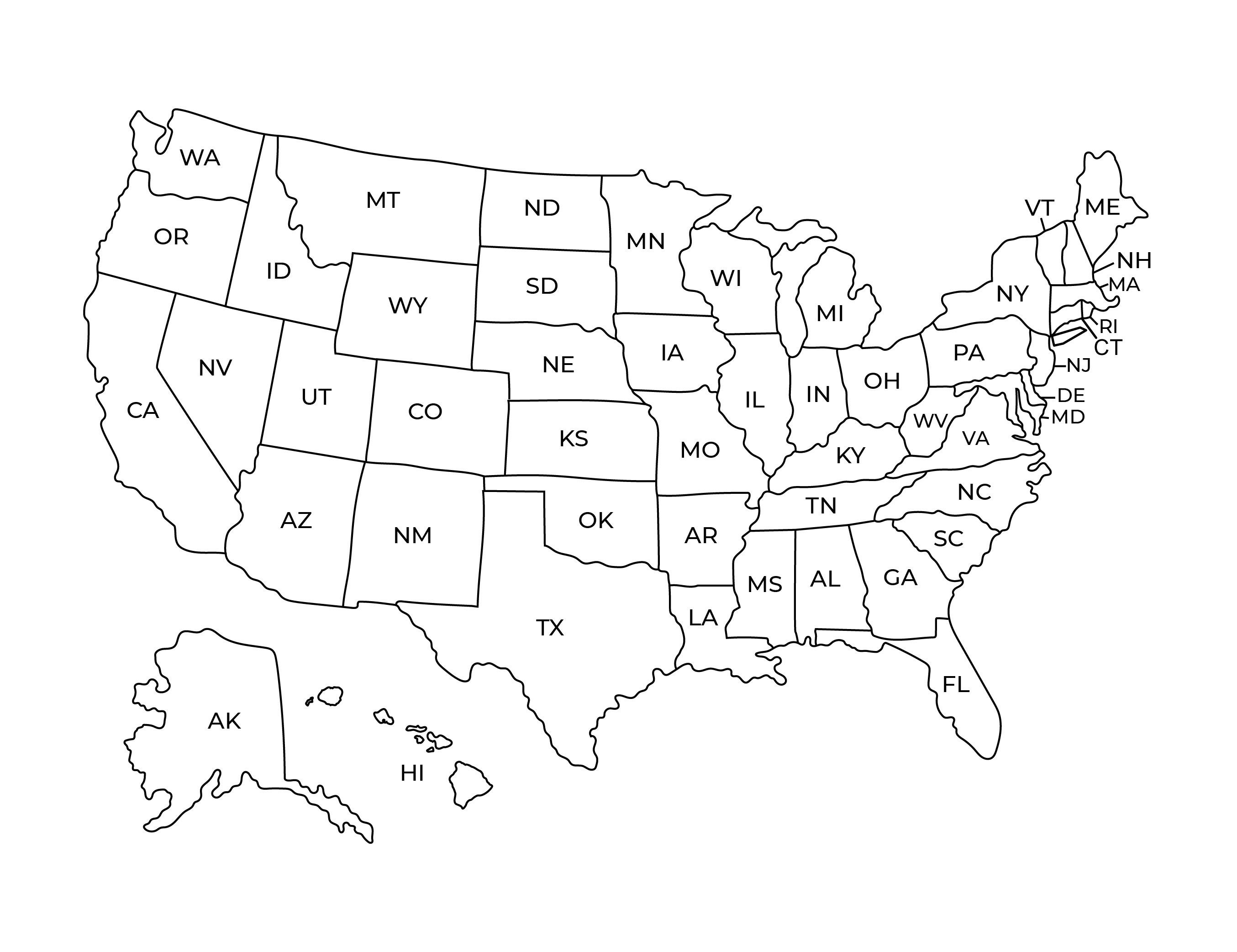 printable version of usa map