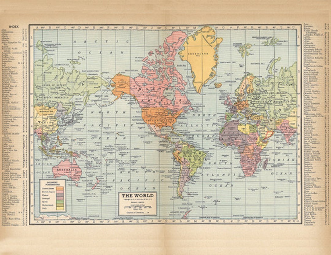 Printable world map from 1904, a high resolution 600 dpi digital download  for large scale printing  .de