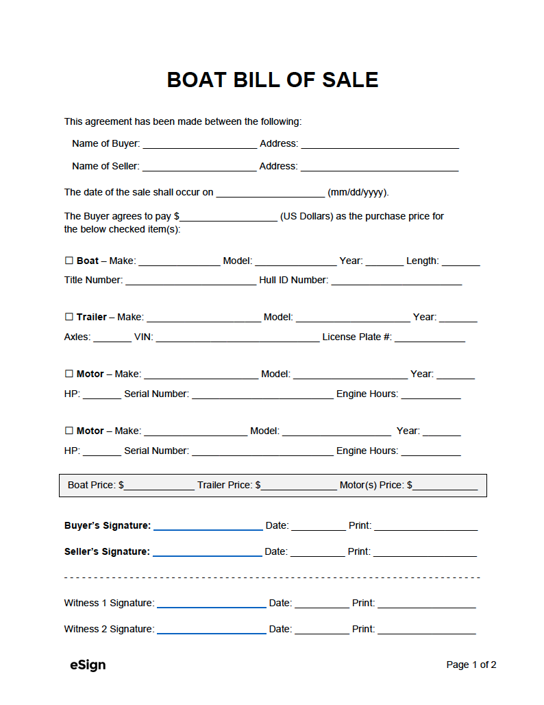printable vessel bill of sale