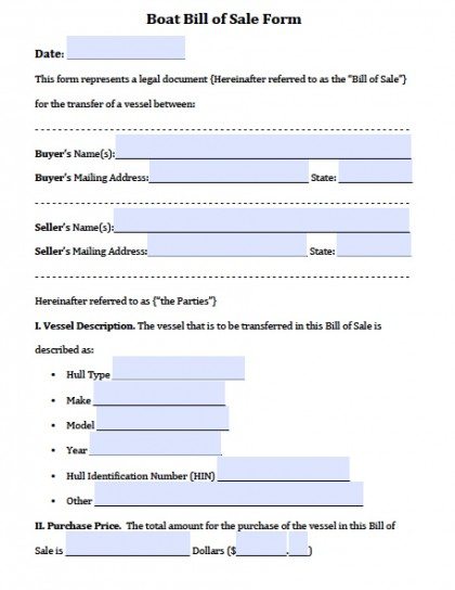 printable vessel bill of sale