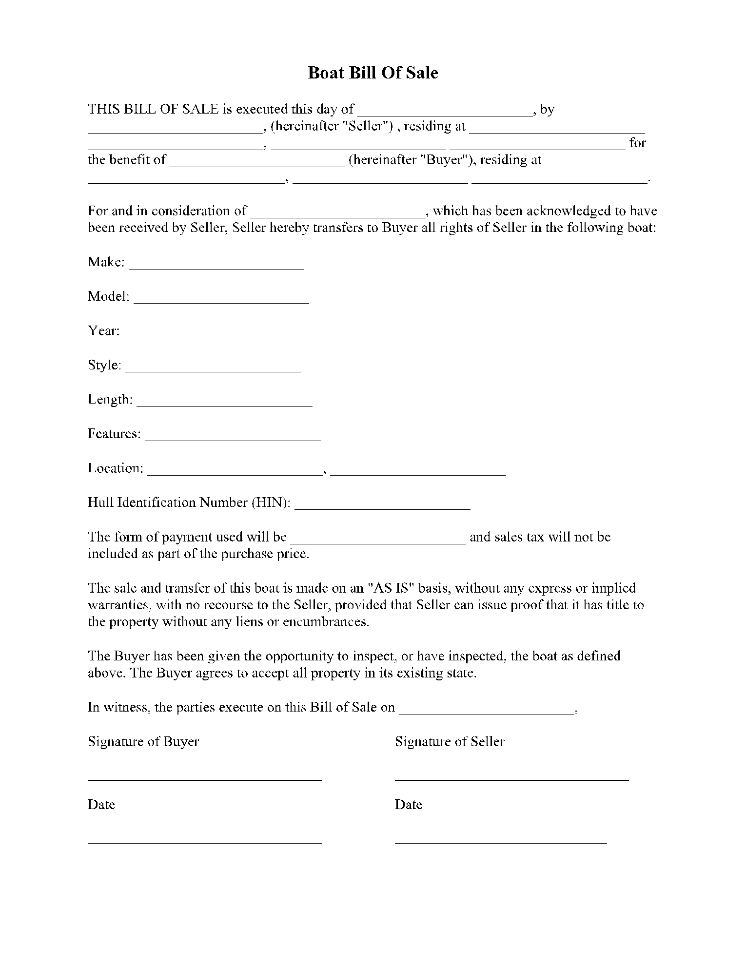 printable vessel bill of sale