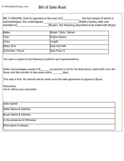 printable vessel bill of sale