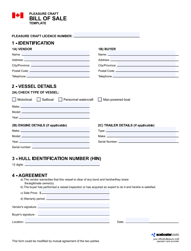 printable vessel bill of sale