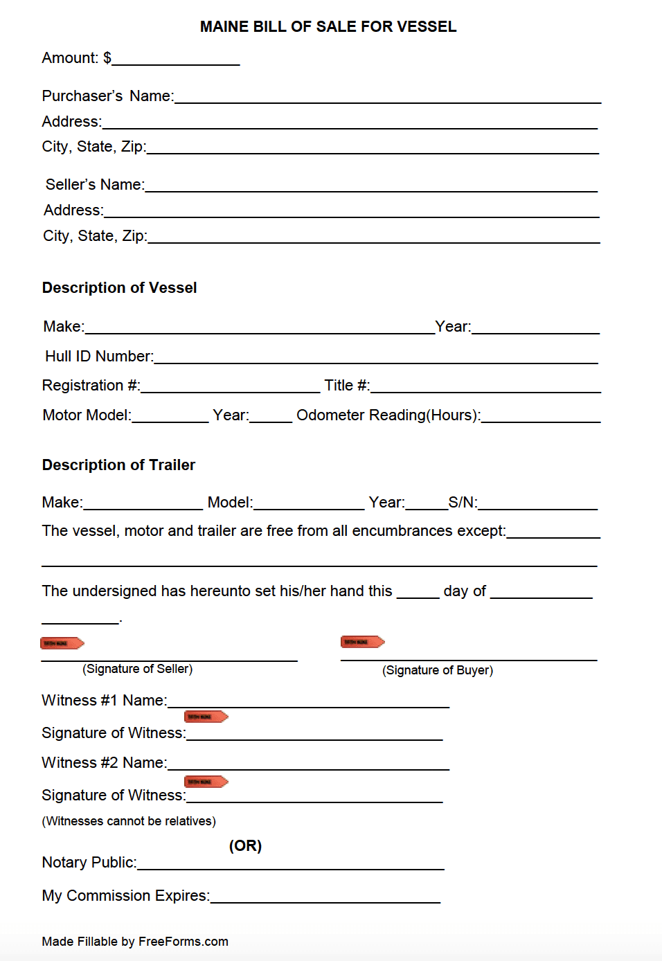 printable vessel bill of sale