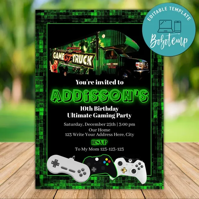 Editable Video Game Truck Birthday Invitation Instant Download ...