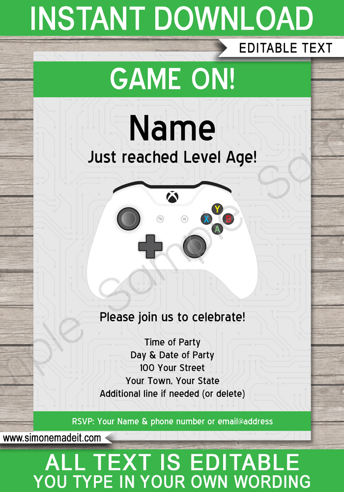 Xbox Party Invitations template