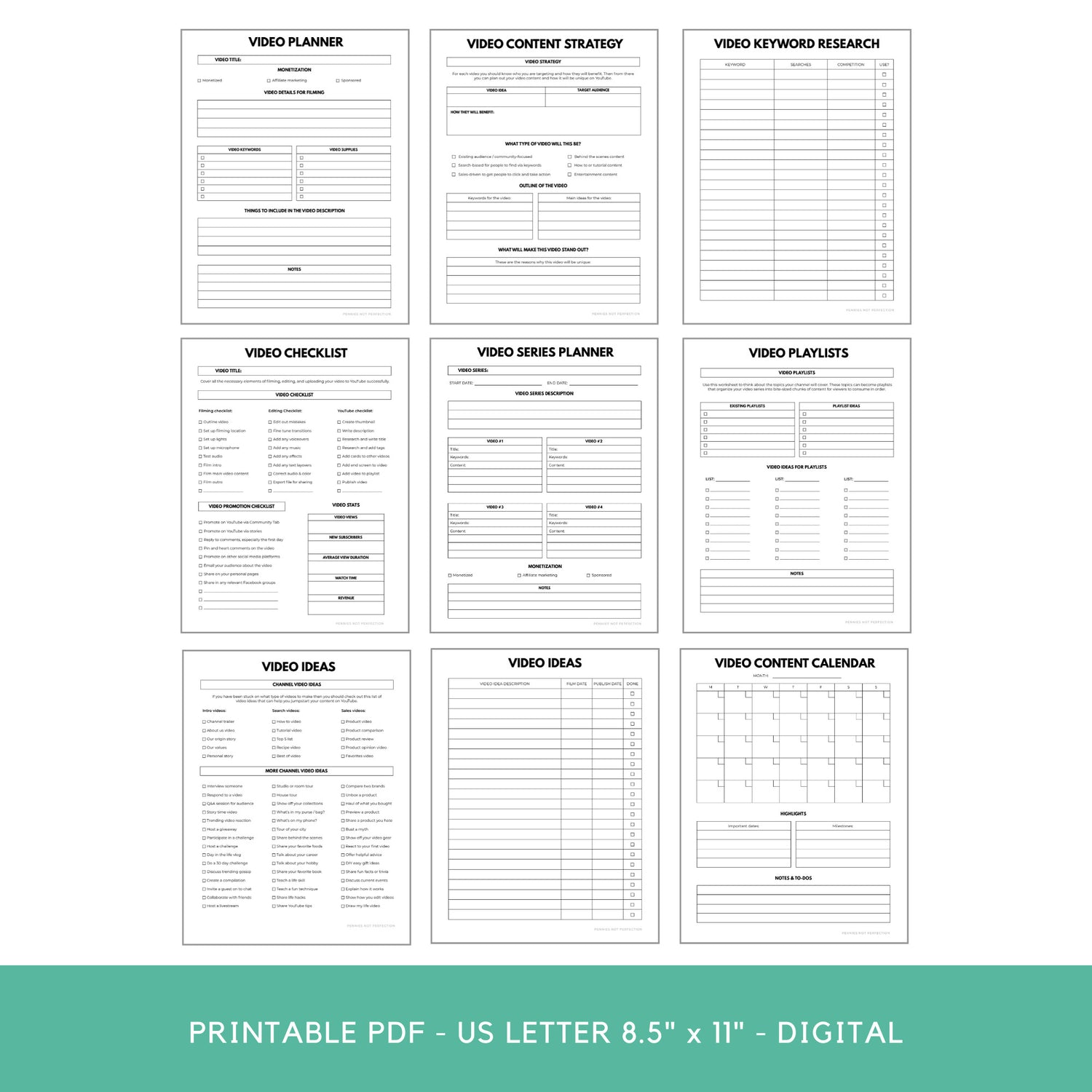 YouTube Video Ideas Planner | Video Series Planner, Organizer ...