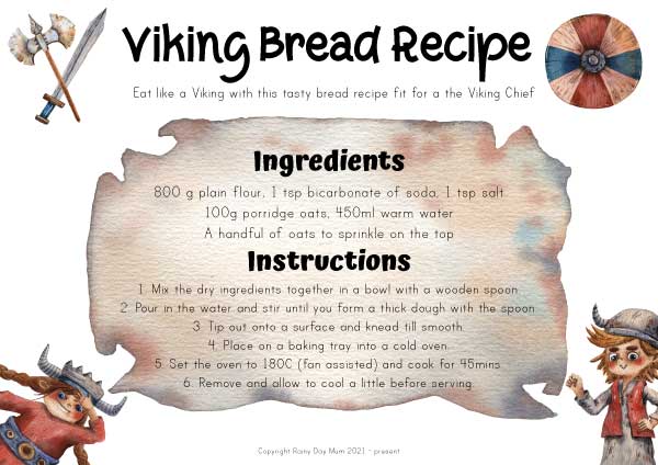 FREE Printable Viking Bread Recipe Card - Rainy Day Mum Shop