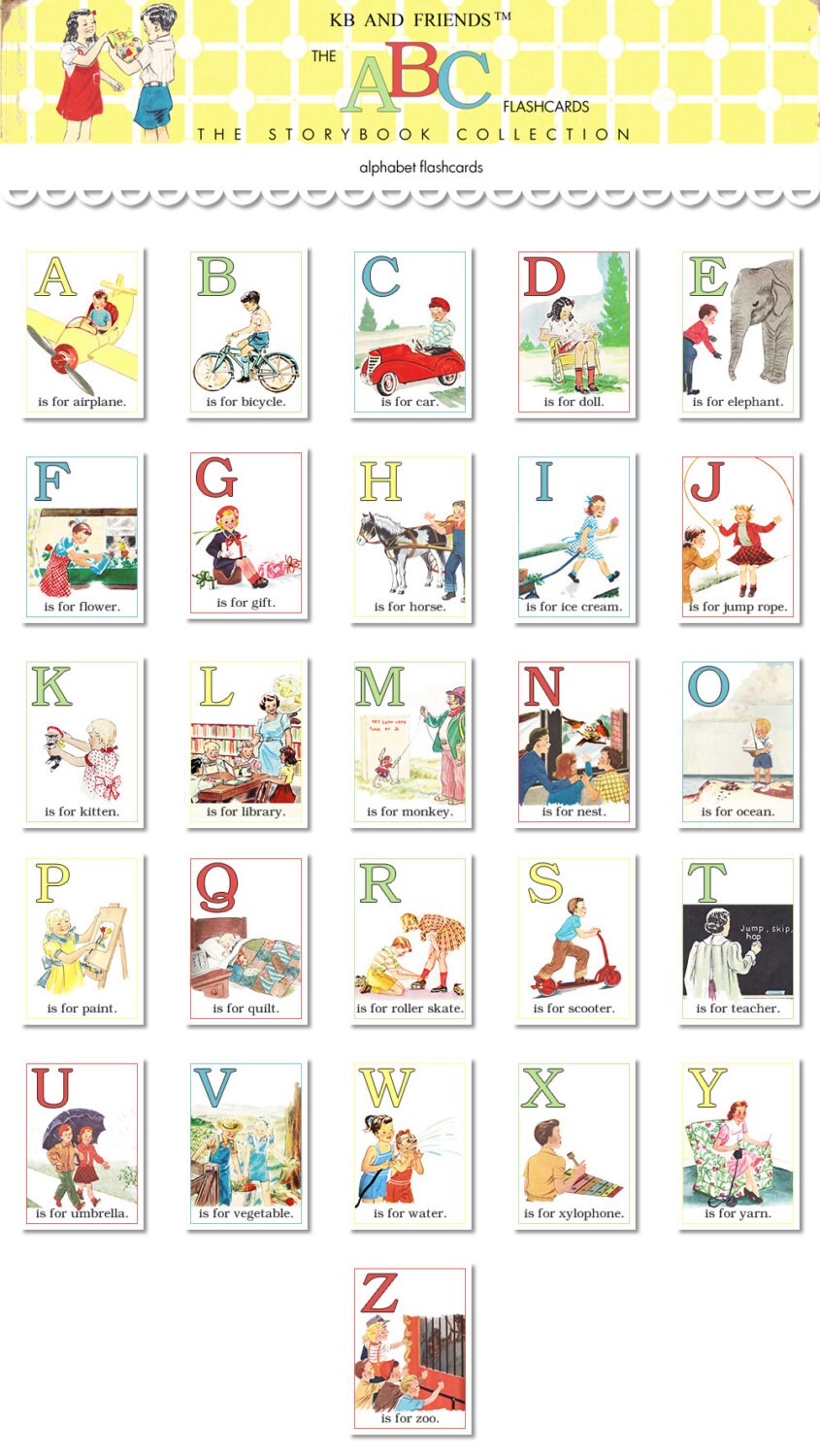 printable vintage abc flash cards