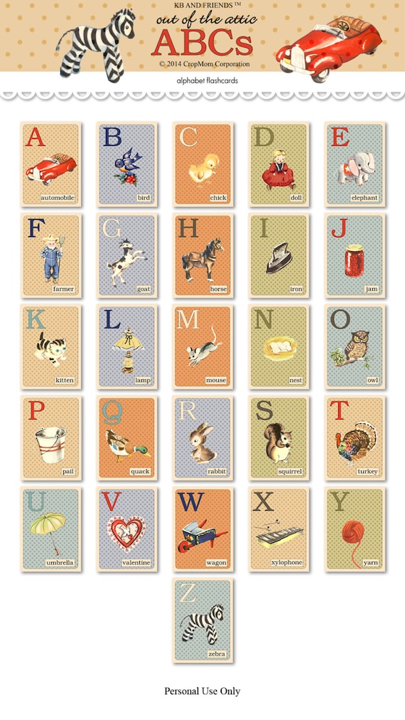 Digital Retro ABC Flashcards / Printable Nursery Wall Art / 5 by 7 ...