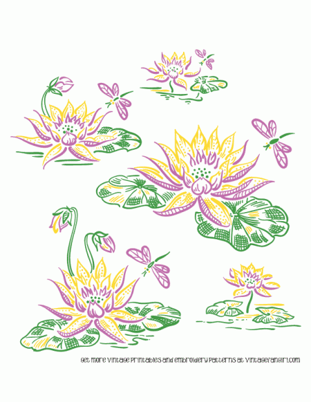 Free Vintage Embroidery Pattern of Pretty Water Lilies and ...
