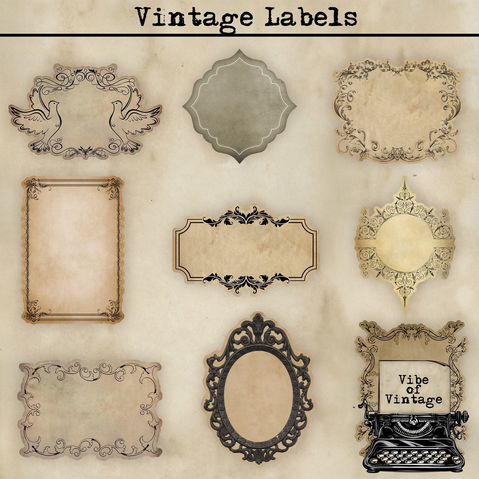 Vintage Labels, Printable Blank Vintage Labels, Pack of 9   ...