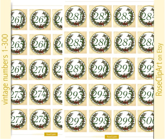 Number Stickers 1-300 Instant Download Printable Vintage Number ...