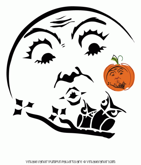 Beautiful Halloween Moon and Owls Pumpkin Stencil @ Vintage Fangirl