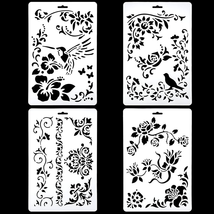 YapitHome Set of 4 Stencils Vintage Ornament Stencils Stencil Wall for Wall  Design, Furniture Design, Crafts, DIY