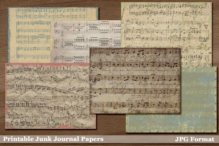 6 Printable Vintage Junk Journal Music Papers