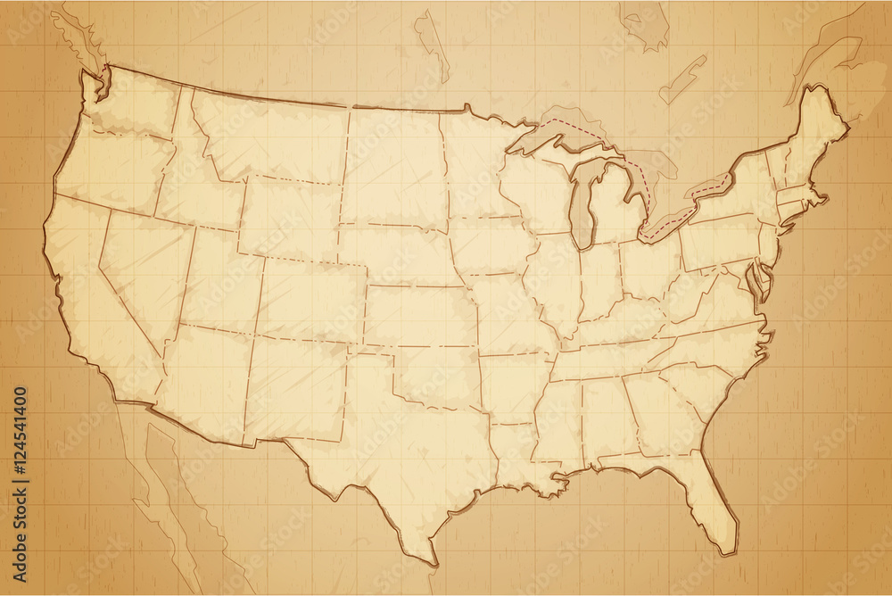 Foto Vintage retro textured old map of United States of America vector  illustration