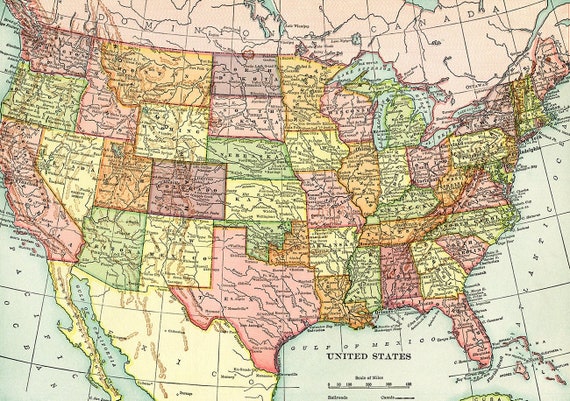 Alte Landkarte der Vereinigten Staaten von Amerika-Karte Digitaler ...
