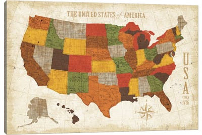 US Map (Modern Vintage Spice) Canva - Canvas Wall Art | Michael Mullan