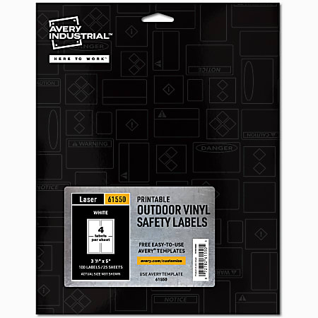 Avery Industrial Adhesive Vinyl Labels 61550 Rectangle 3.5 x 5 ...