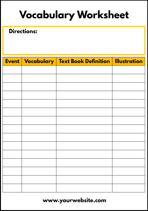 Vocabulary Worksheet Printable Template | PosterMyWall