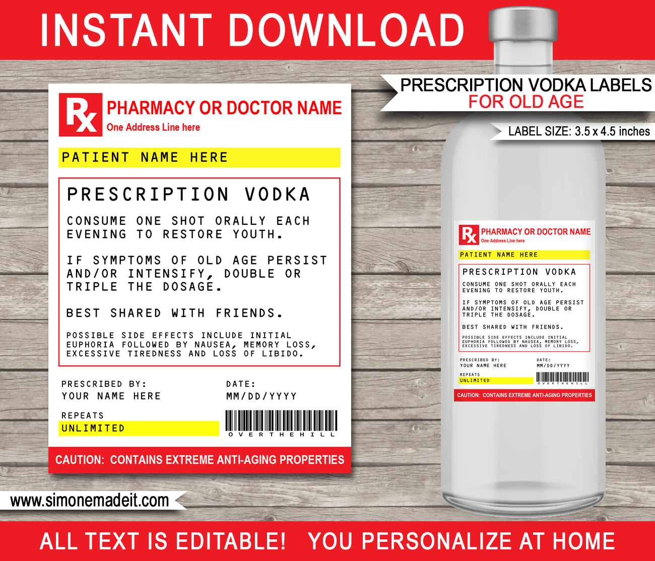 Old Age Prescription Vodka Labels