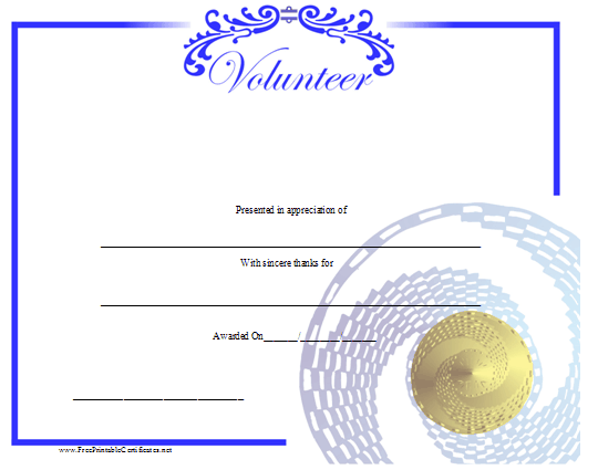 Volunteer Certificate Printable Certificate