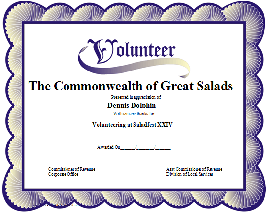 Volunteer Certificate Printable Certificate