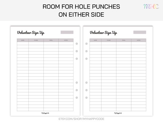 Volunteer Sign up Form Printable, Volunteer Contact List Printable ...