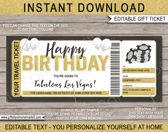 Las Vegas Ticket Template Gift Voucher Certificate Printable ...
