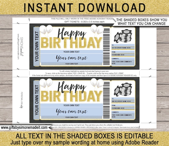 Las Vegas Ticket Template Gift Voucher Certificate Printable ...