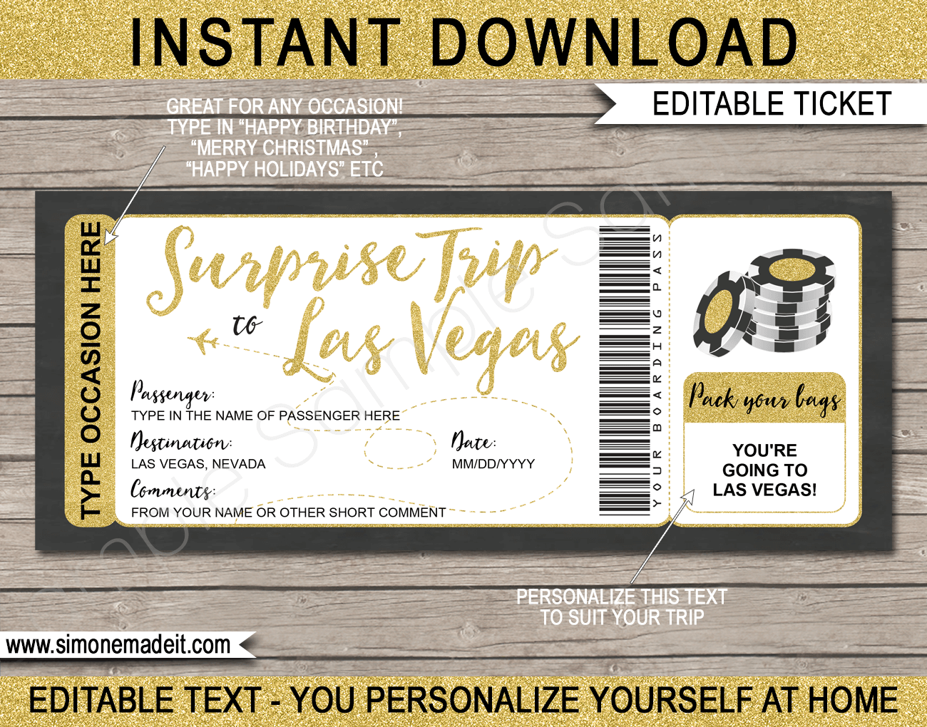Any Occasion Surprise Las Vegas Trip Boarding Pass
