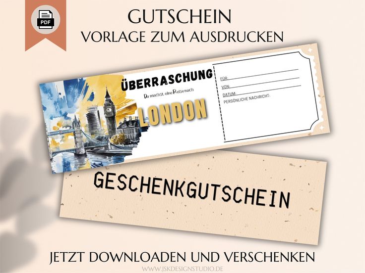 Travel voucher London to print | Voucher template | Instant ...